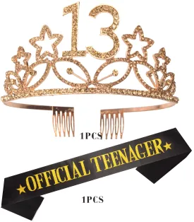 13th Birthday, 13 Birthday Tiara Gold, 13th Birthday Decorations for Girls, 13 Tiara, 13th