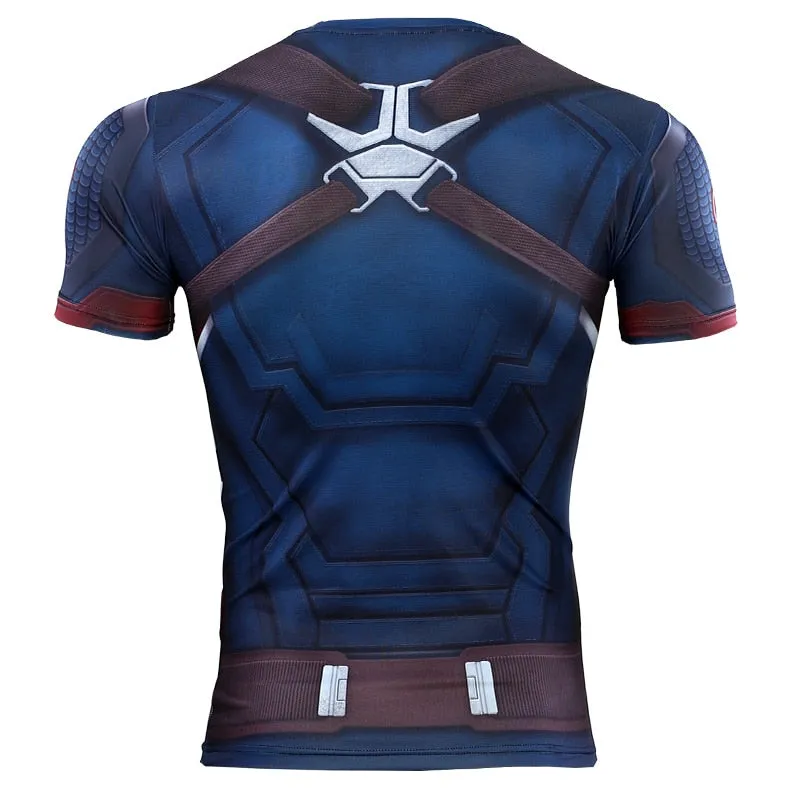 Avengers 4 Endgame CAPTAIN AMERICA Short Sleeve Compression Shirt for Men