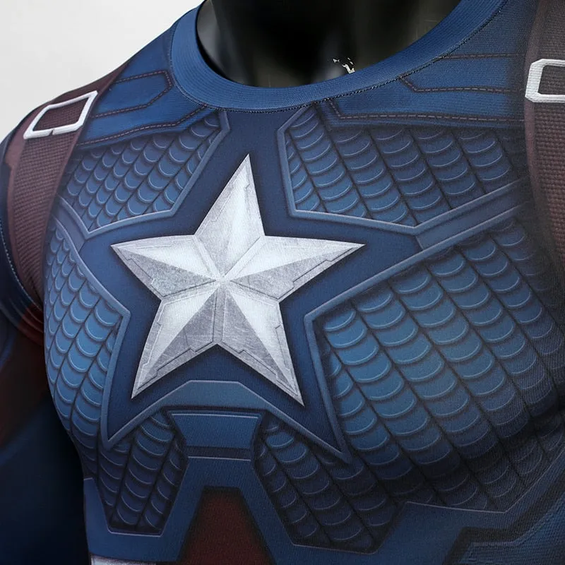 Avengers 4 Endgame CAPTAIN AMERICA Short Sleeve Compression Shirt for Men