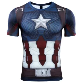 Avengers 4 Endgame CAPTAIN AMERICA Short Sleeve Compression Shirt for Men