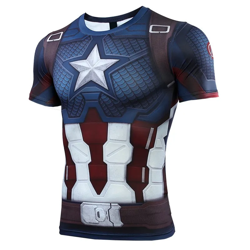 Avengers 4 Endgame CAPTAIN AMERICA Short Sleeve Compression Shirt for Men