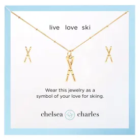 CC Sport Gold Ski Necklace and Earrings Gift Set