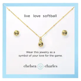 CC Sport Gold Softball Necklace and Earrings Gift Set