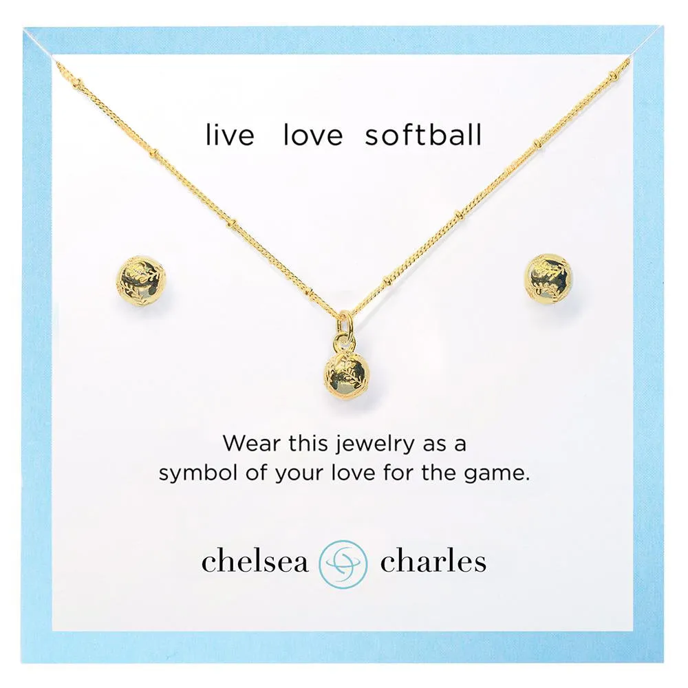 CC Sport Gold Softball Necklace and Earrings Gift Set