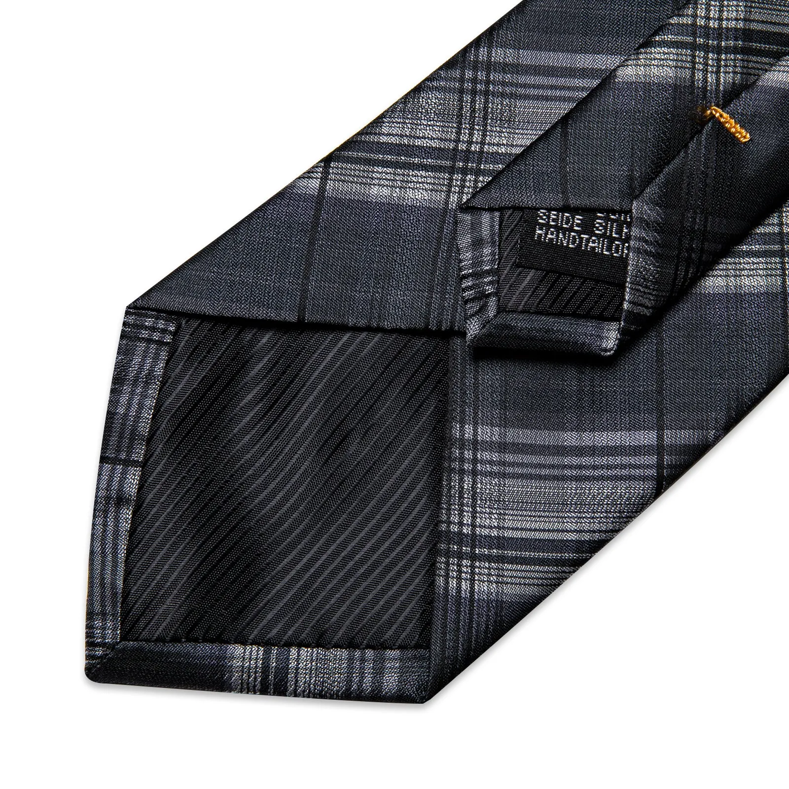 DiBanGu Men's Suit Tie Grey Black Stripe Silk Tie Pocket Square Cufflinks Set