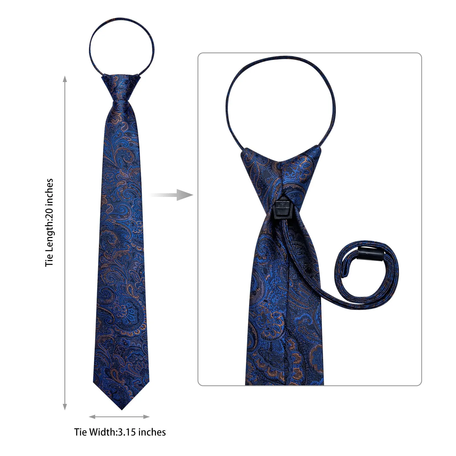 DiBanGu Silk Tie Azure Blue Paisley Lazy Easy-pull Mens Dress Tie Hanky Cufflinks Set