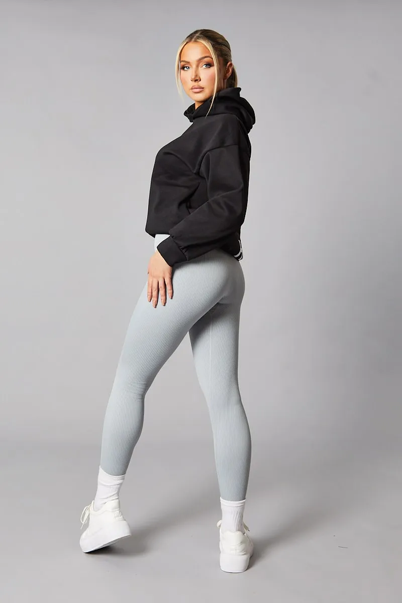 Grey Rib Knit High Waisted Leggings - Ren