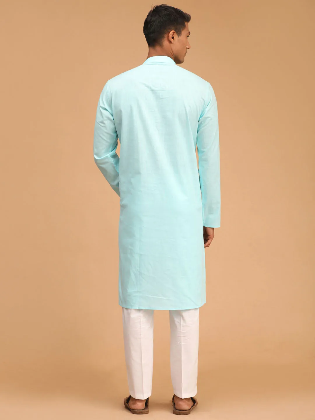 Jashvi Men's Aqua Blue Cotton Kurta and Pyjama Set