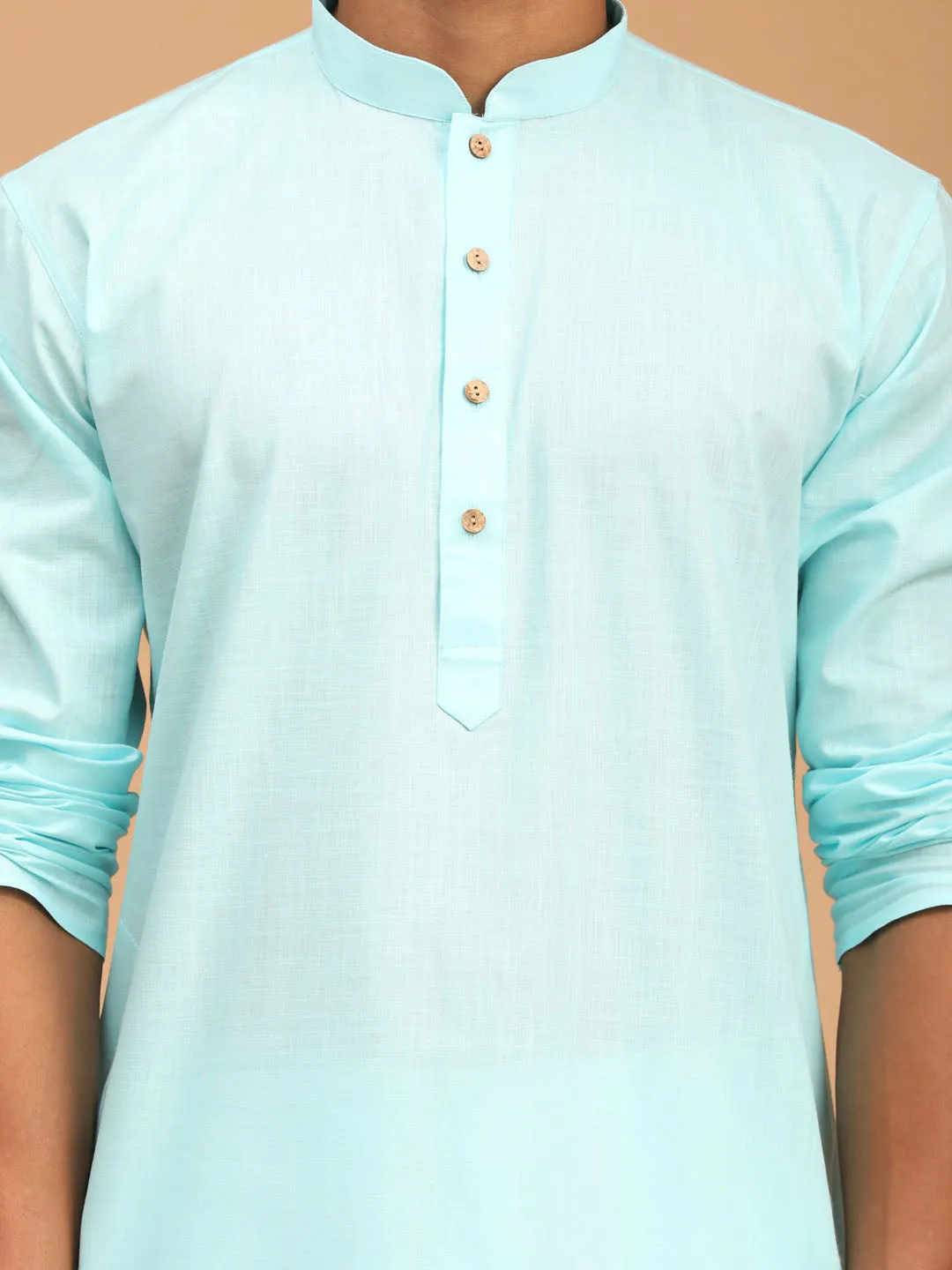 Jashvi Men's Aqua Blue Cotton Kurta and Pyjama Set