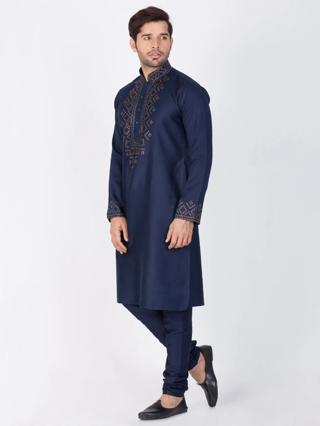 Jashvi  Men's Blue Cotton Kurta and Pyjama Set