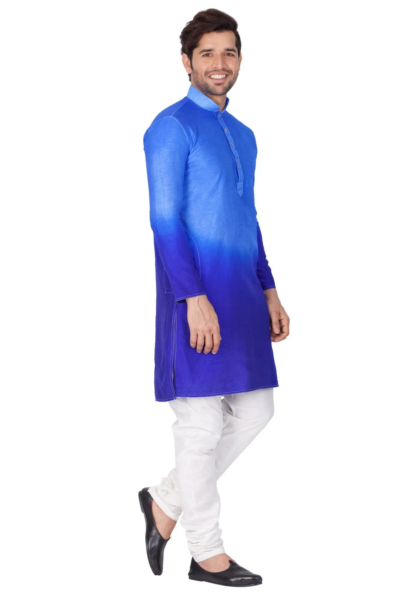 Jashvi  Men's Blue Cotton Silk Blend Kurta and Pyjama Set