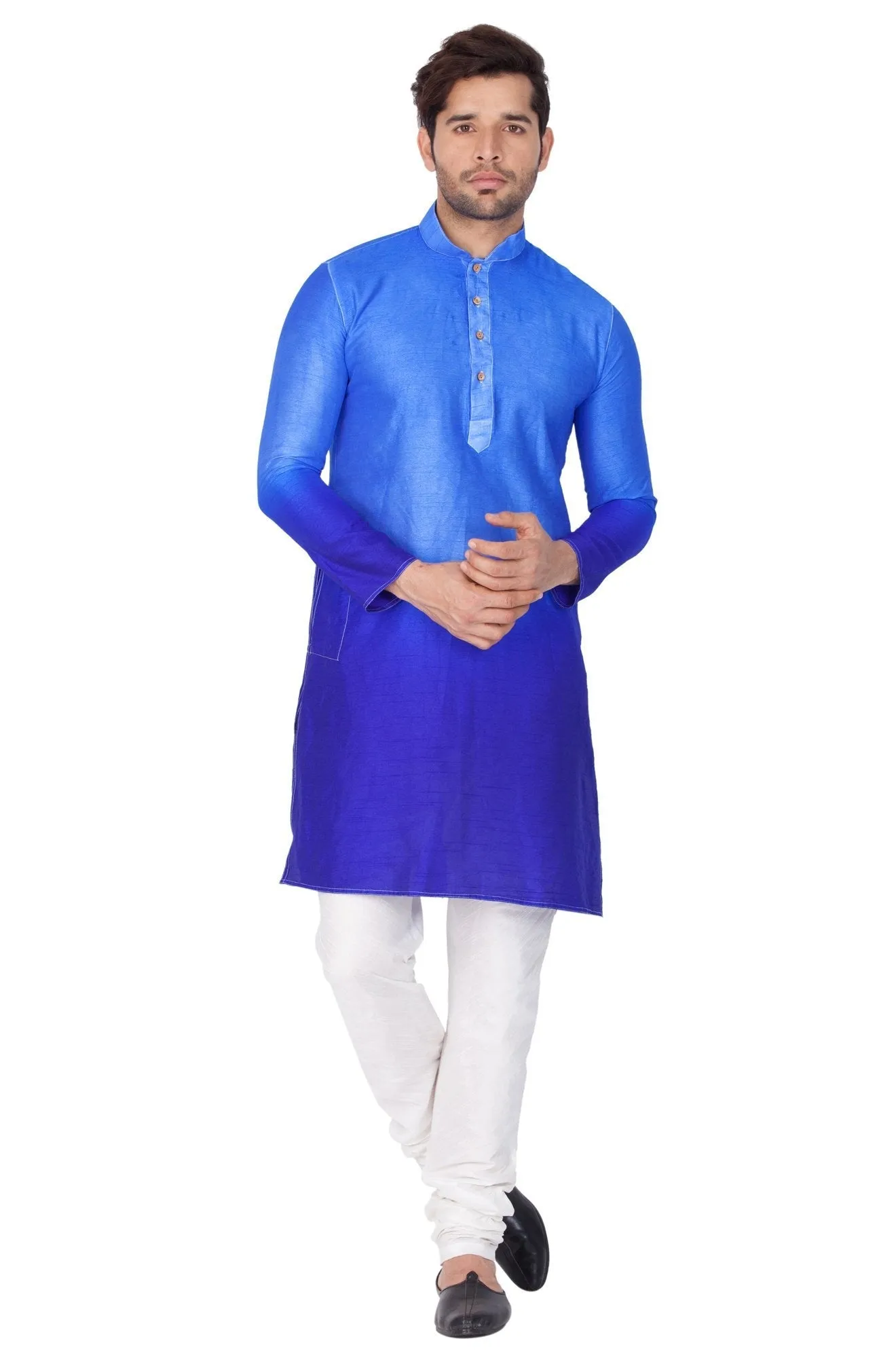 Jashvi  Men's Blue Cotton Silk Blend Kurta and Pyjama Set