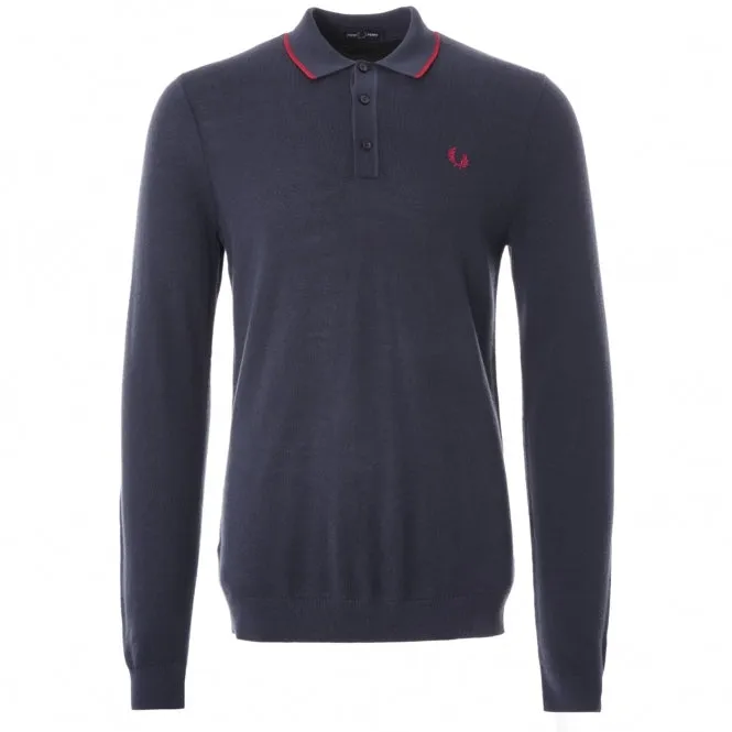 LONG SLEEVE TIPPED LSLV KNITTED SHIRT (DARK CARBON/RED)