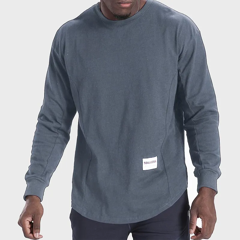 Men's Casual Sports Training Loose Pullover Round Neck Long Sleeve T-Shirt