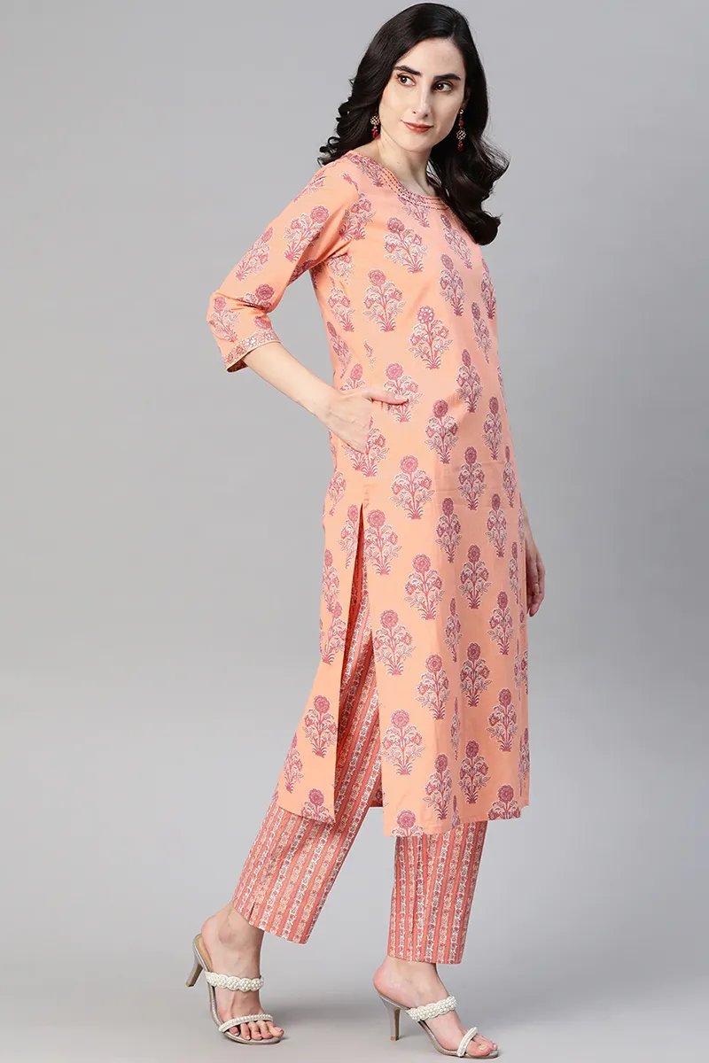 Orange Ethnic Motifs Printed Kurta Trousers Dupatta