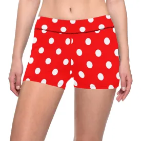 Red With White Polka Dots Women's Short Leggings