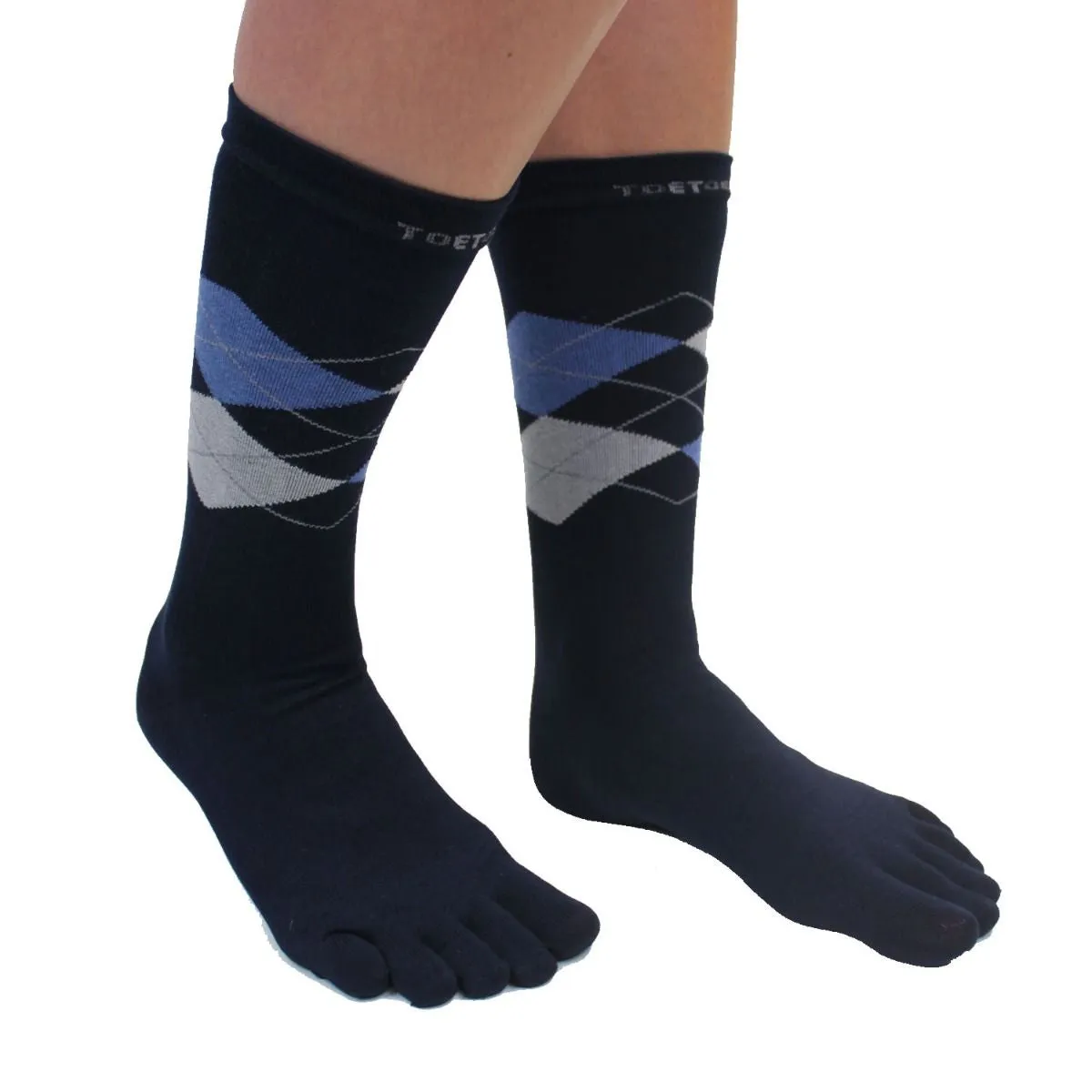 ToeToe Essential Mens Argyle Office Socks - Blk Red Grn & Nvy Grey Blue