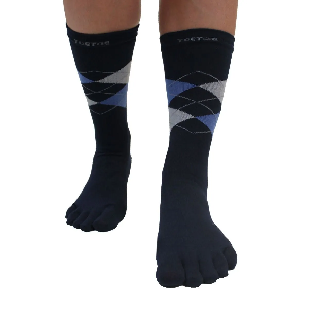 ToeToe Essential Mens Argyle Office Socks - Blk Red Grn & Nvy Grey Blue