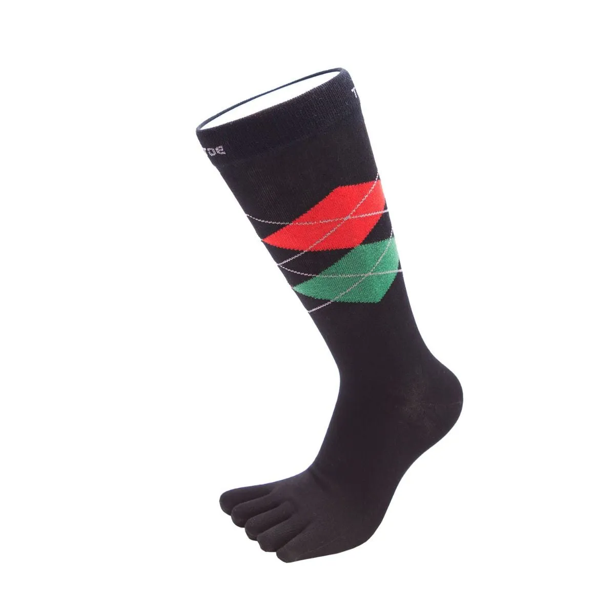 ToeToe Essential Mens Argyle Office Socks - Blk Red Grn & Nvy Grey Blue