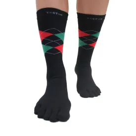 ToeToe Essential Mens Argyle Office Socks - Blk Red Grn & Nvy Grey Blue