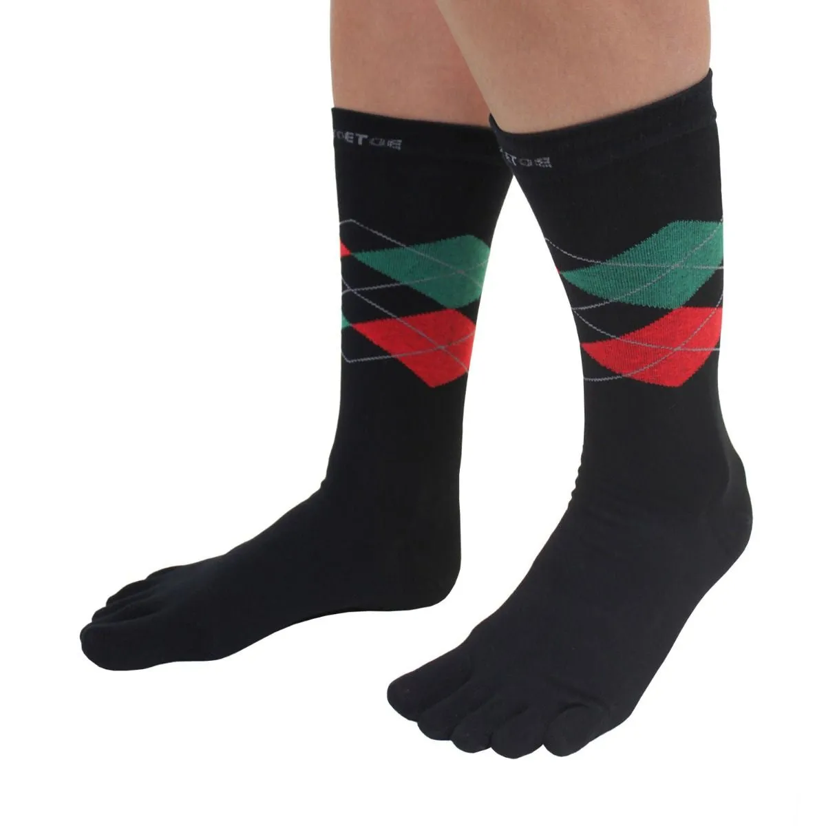 ToeToe Essential Mens Argyle Office Socks - Blk Red Grn & Nvy Grey Blue