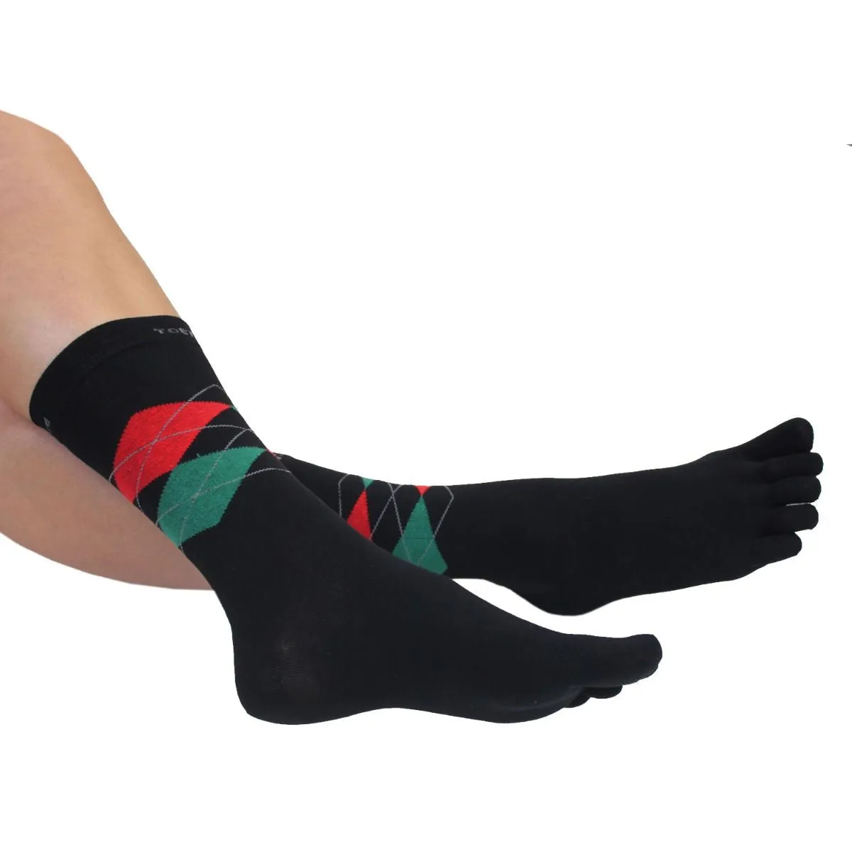 ToeToe Essential Mens Argyle Office Socks - Blk Red Grn & Nvy Grey Blue