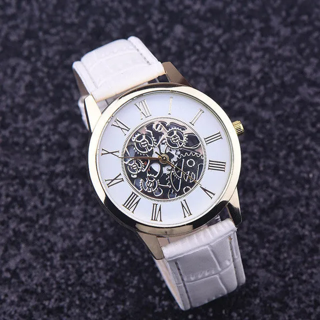 Watches 2017 Golden hollow watch, Luxury Casual steel Men's Business Imitate Mechanical Watch Male clock relogio