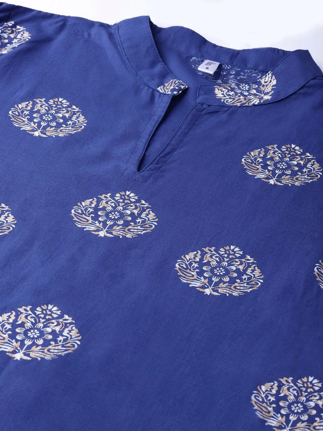 Women Blue & Golden Printed Kurta With Palazzos