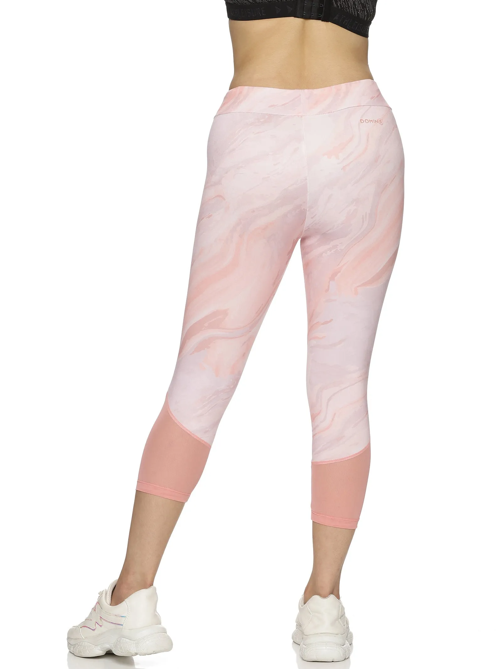 Women's Slim-Fit Printed Capri with Elasticated Waist & Mesh at Bottom