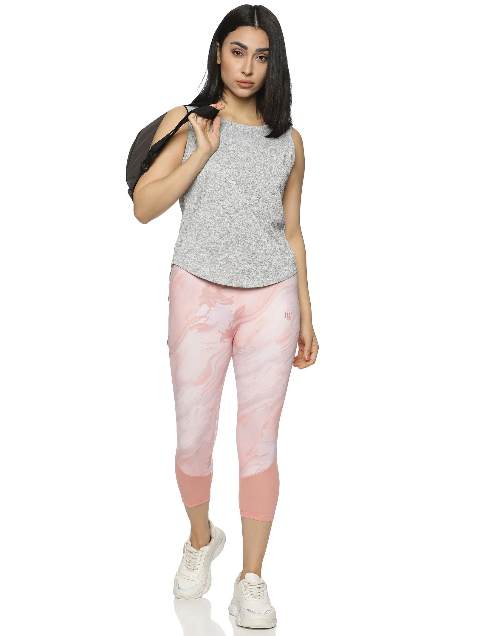 Women's Slim-Fit Printed Capri with Elasticated Waist & Mesh at Bottom